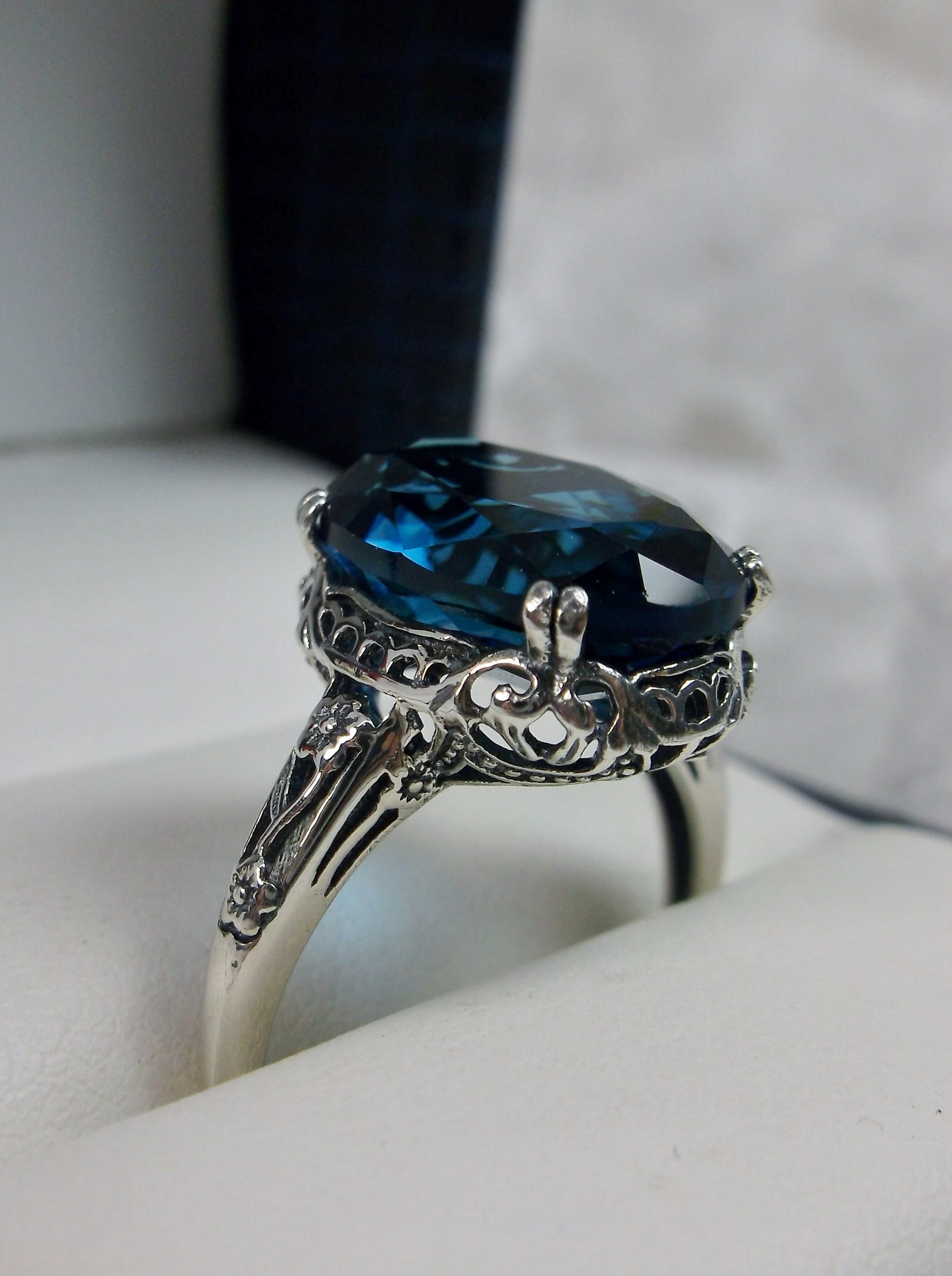 Men's London-Blue Topaz Princess-Cut Ring in 14K White Gold